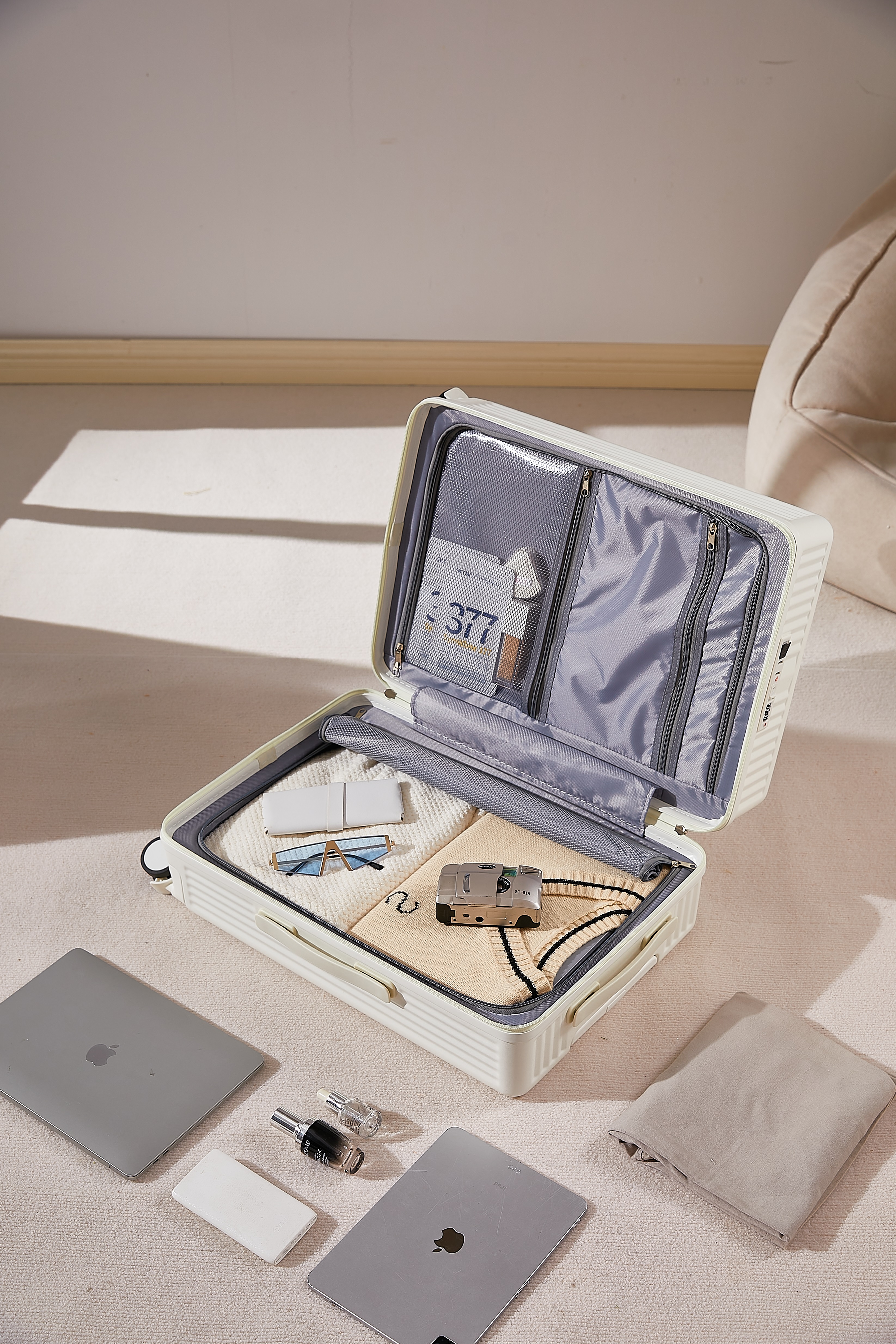 Set di valigie trolley da 3 pezzi, bagaglio con tasca frontale multifunzionale, 2 scomparti interni